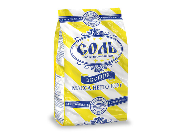 Соль пищевая экстра йодированная. Полиэтилен/полипропиленовый пакет по 1 кг